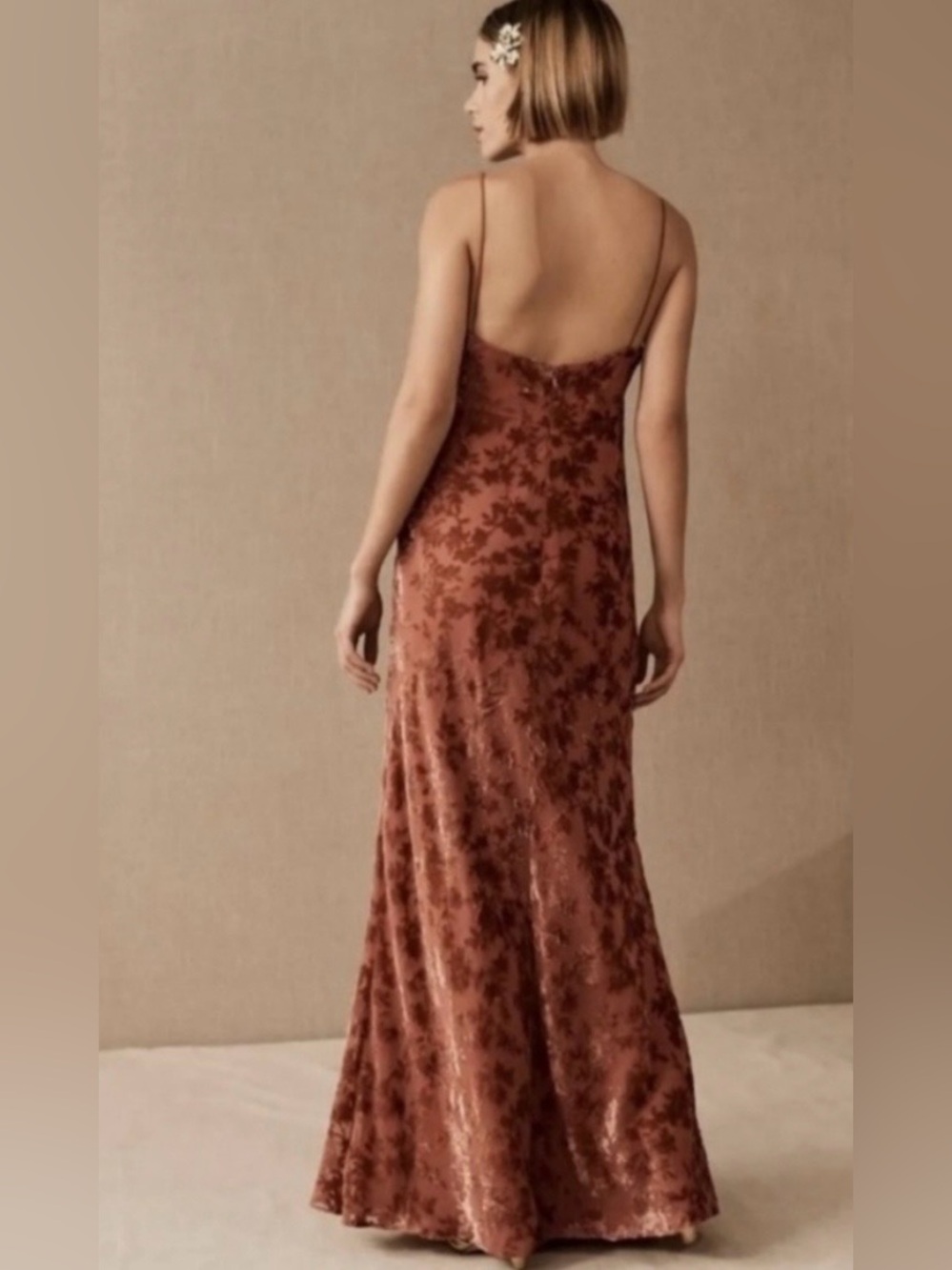 Jenny Yoo Rory Anthropologie Spaghetti Strap Burnt Copper Lace Evening Dress